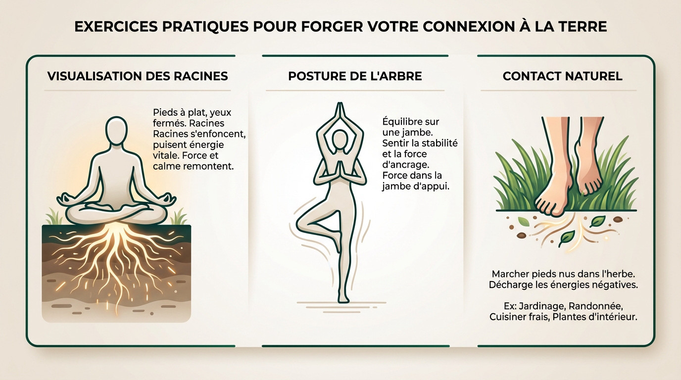 Femme pratiquant la posture de l'arbre en pleine nature pour son ancrage spirituel