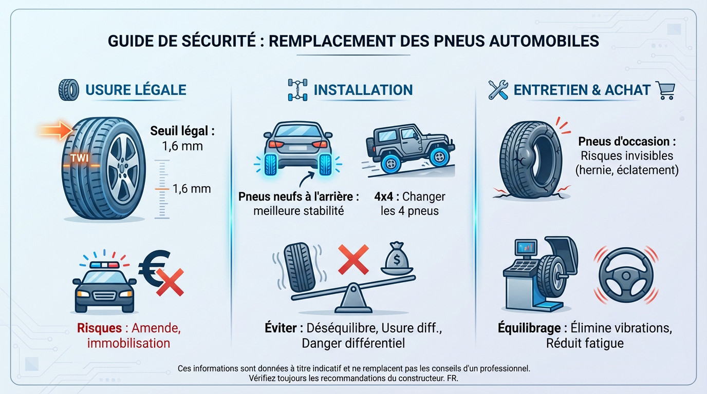 Vérification témoin d'usure pneu et sécurité automobile