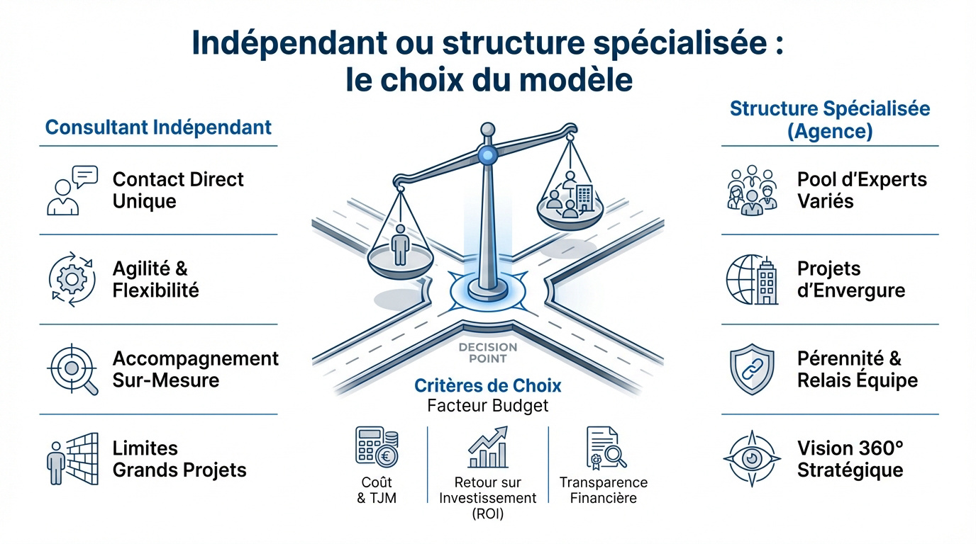 Comparaison stratégique entre un consultant indépendant et une agence de référencement