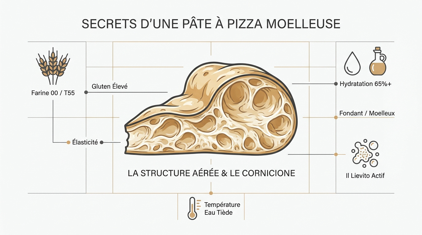 Pâte à pizza moelleuse avec des bulles d'air et de l'huile d'olive