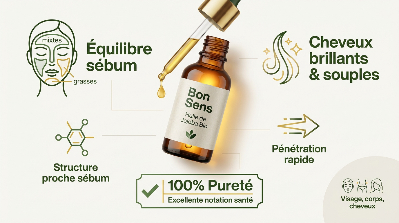 Flacon d'huile de jojoba bio Bon Sens pour visage et cheveux
