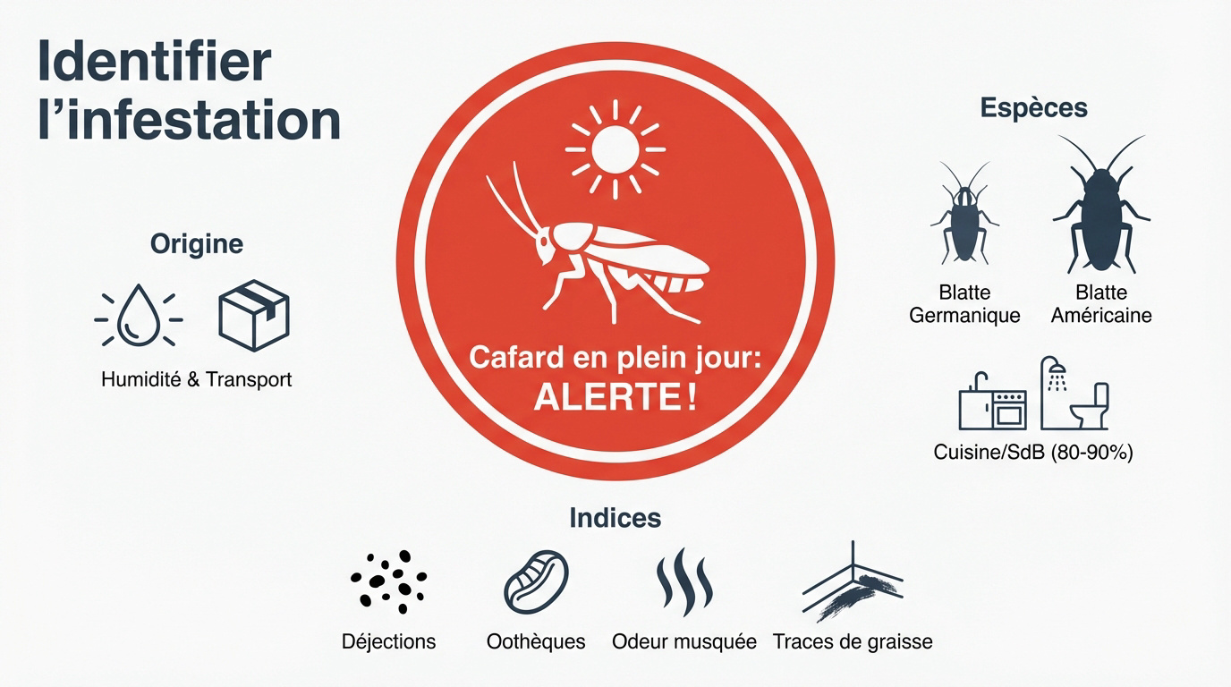 Infographie pour identifier une infestation de cafards dans la maison
