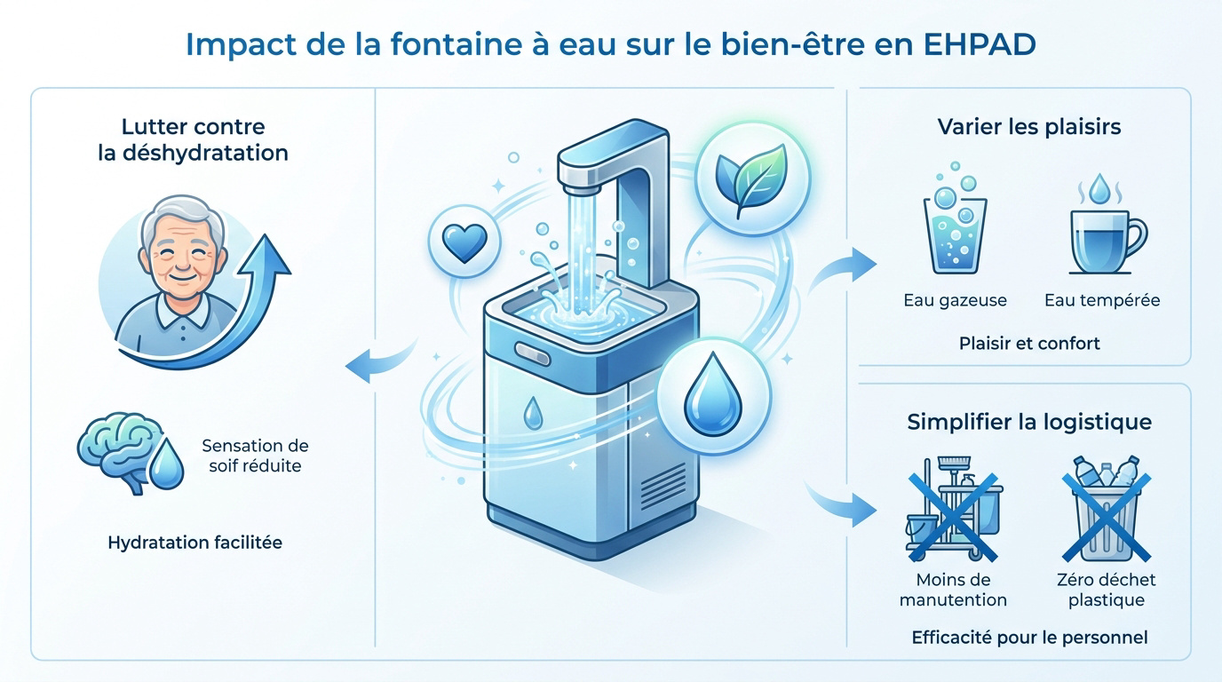 Installation d'une fontaine à eau sécurisée dans un établissement de santé pour seniors