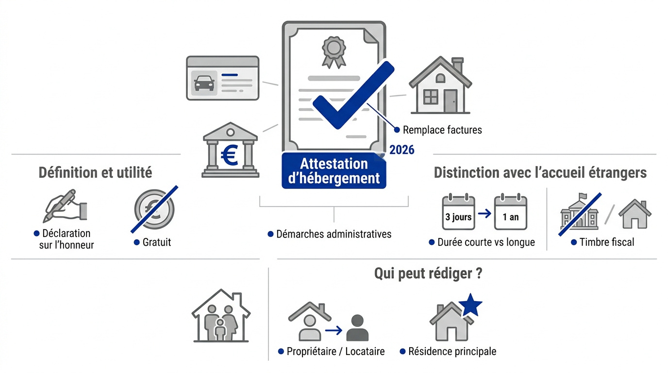 Cadre légal attestation hébergement 2026