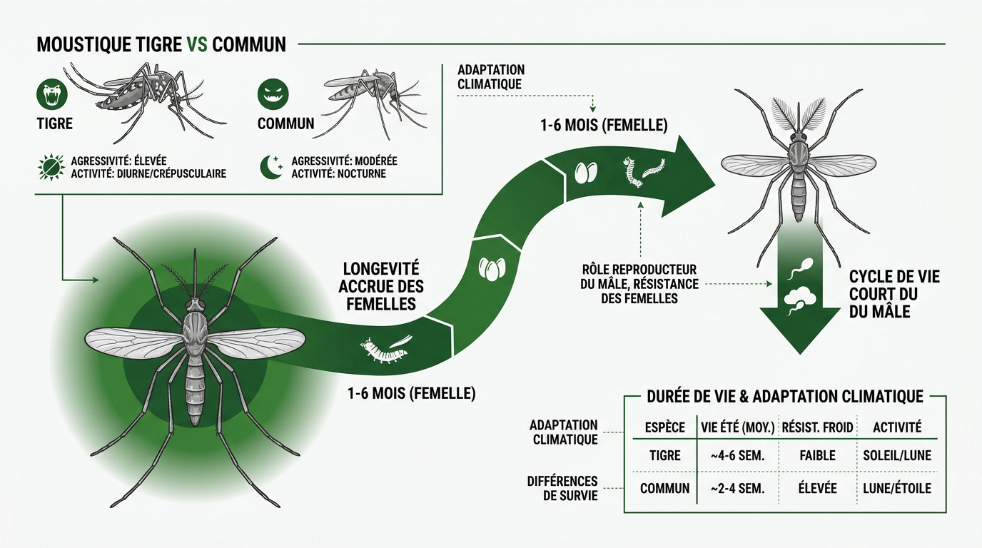 Comparaison visuelle entre le moustique tigre et le moustique commun