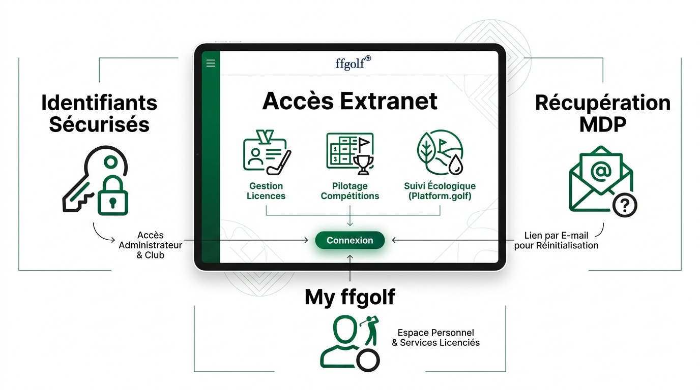 Interface de connexion sécurisée à l'extranet ffgolf pour les administrateurs de club