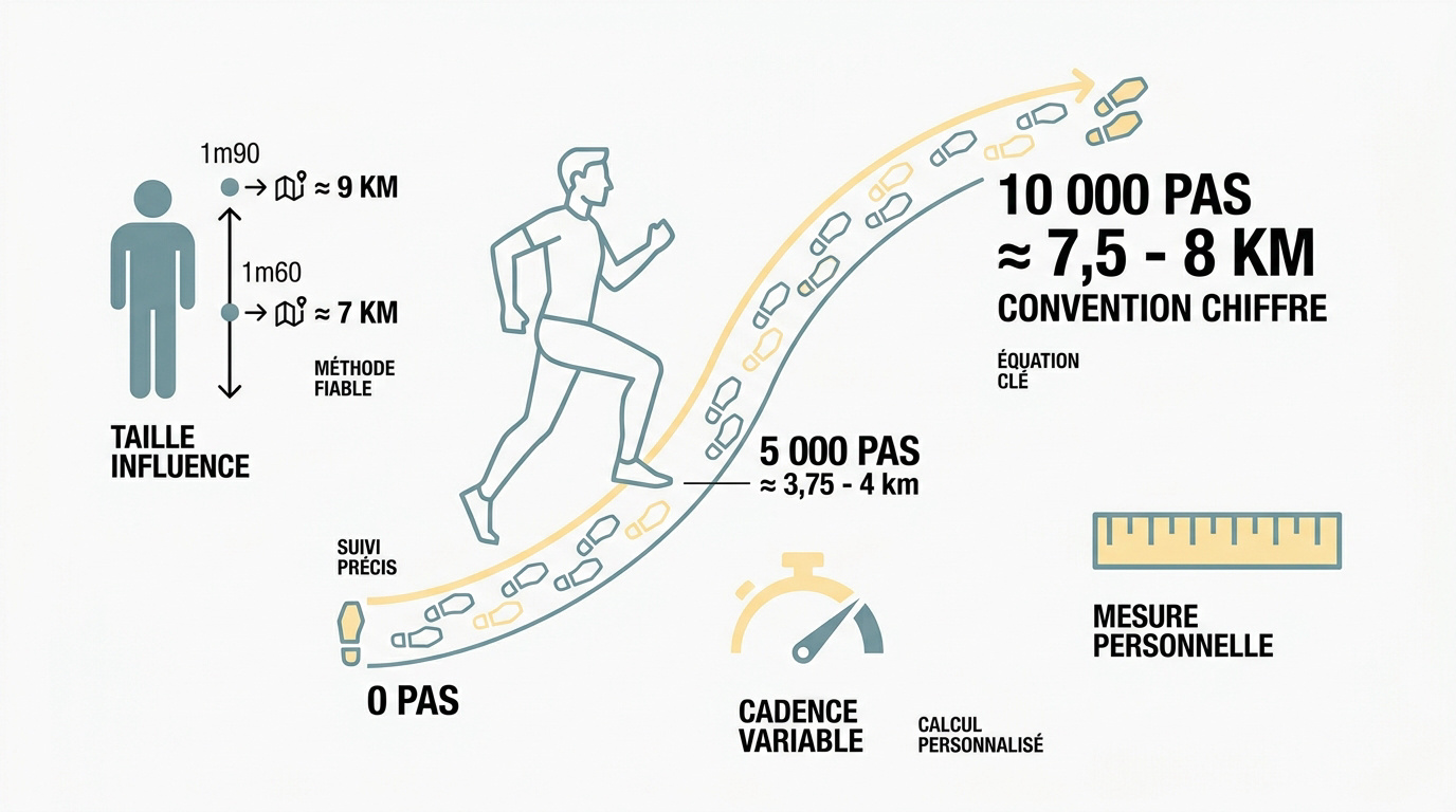 Tableau de conversion personnalisé des pas en kilomètres selon la taille et le sexe