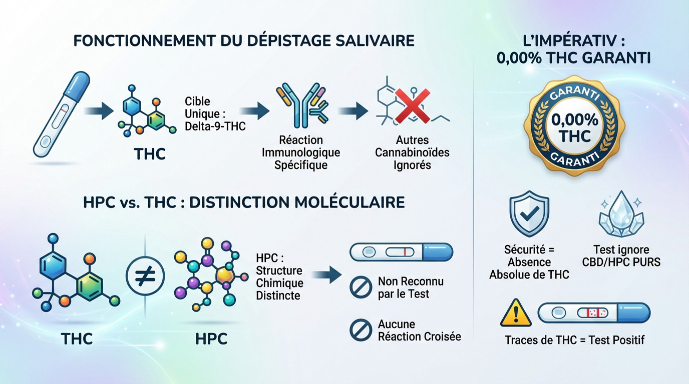 Schéma explicatif structure moléculaire THC vs HPC pour test salivaire négatif