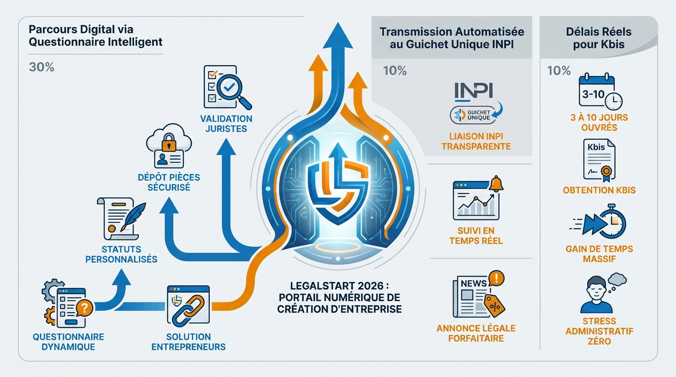 Interface numérique Legalstart pour la création d'entreprise et le suivi INPI