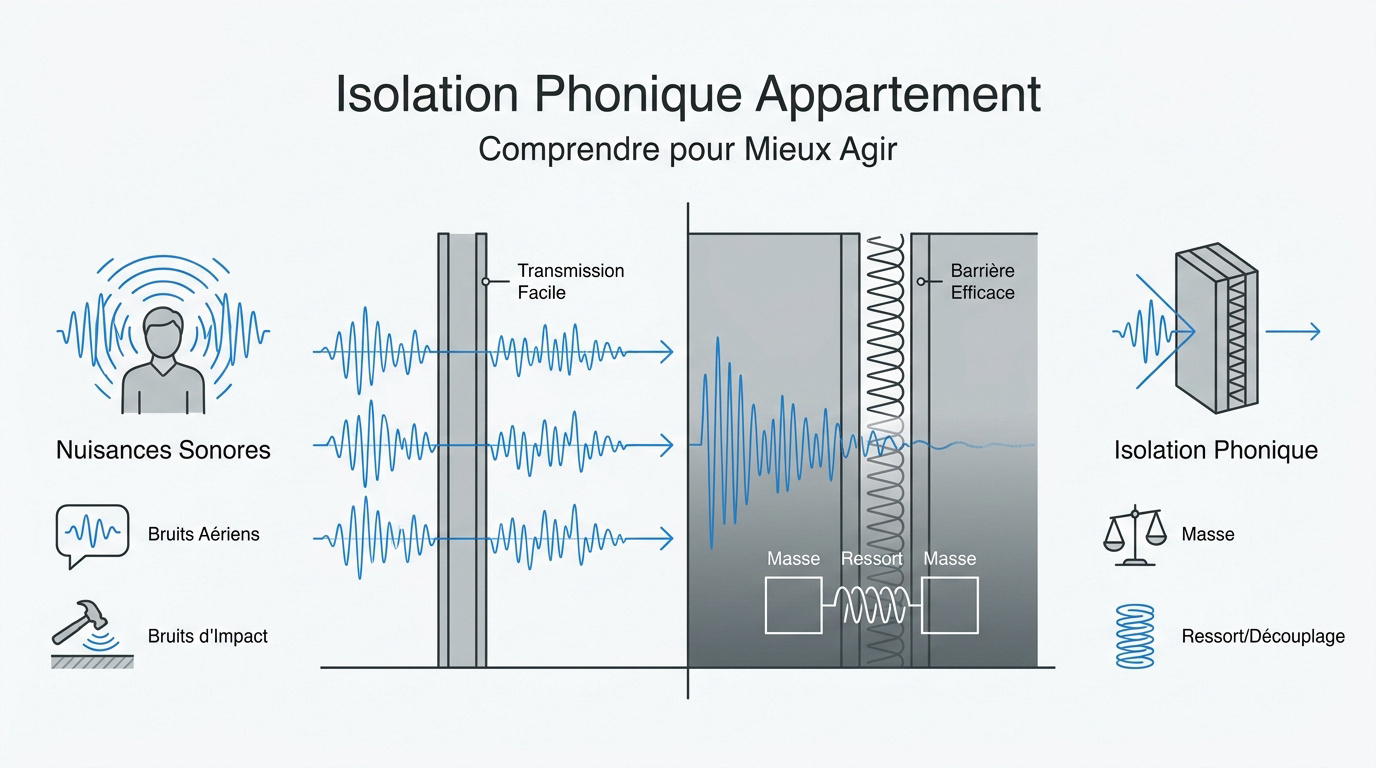 Schéma explicatif des nuisances sonores en appartement