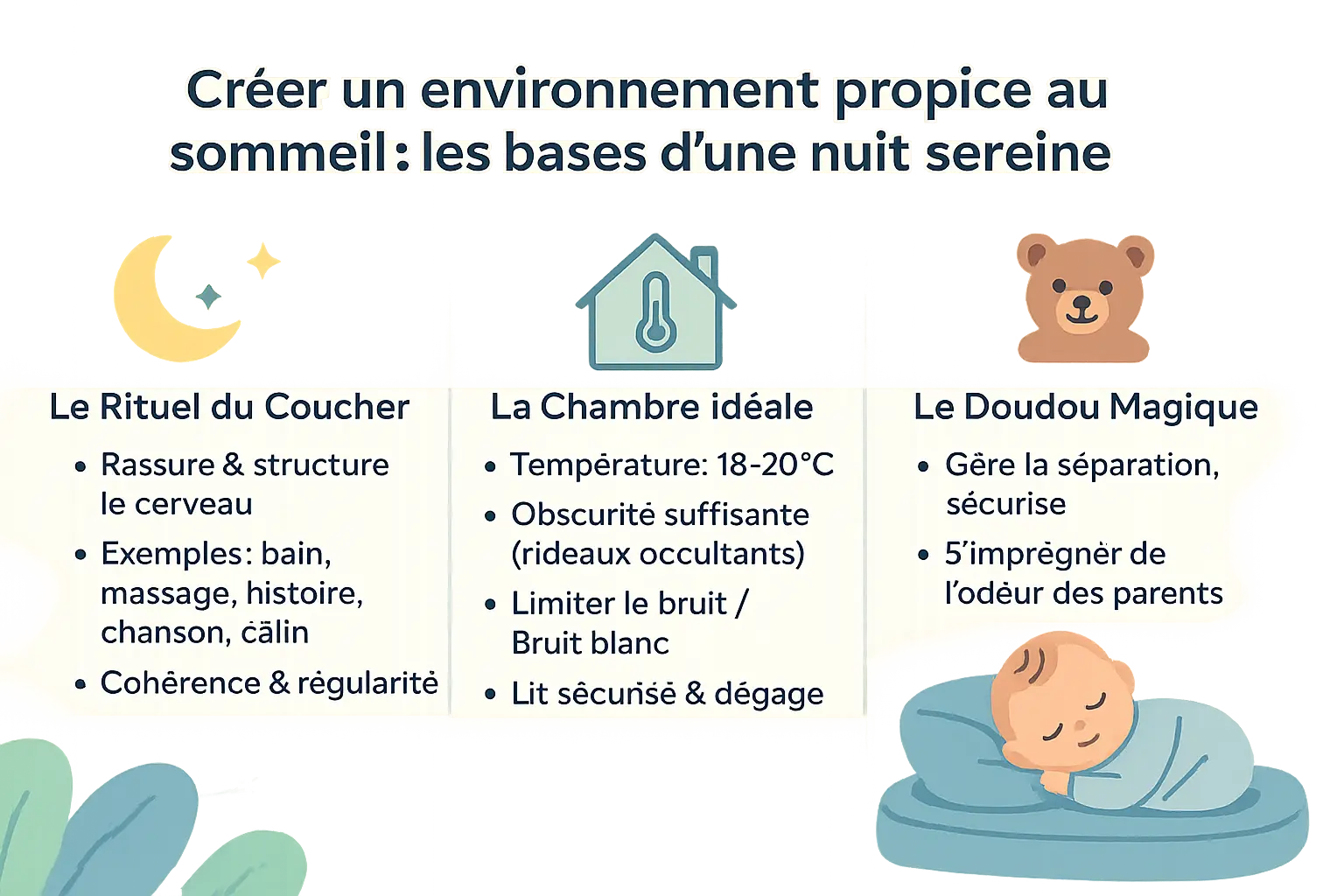 Illustration d'un bébé dormant paisiblement dans une chambre bien aménagée