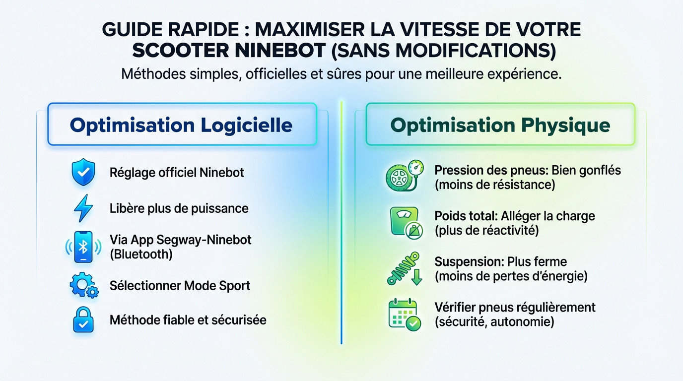 Trottinette électrique Ninebot sur route, optimisation vitesse sans débridage
