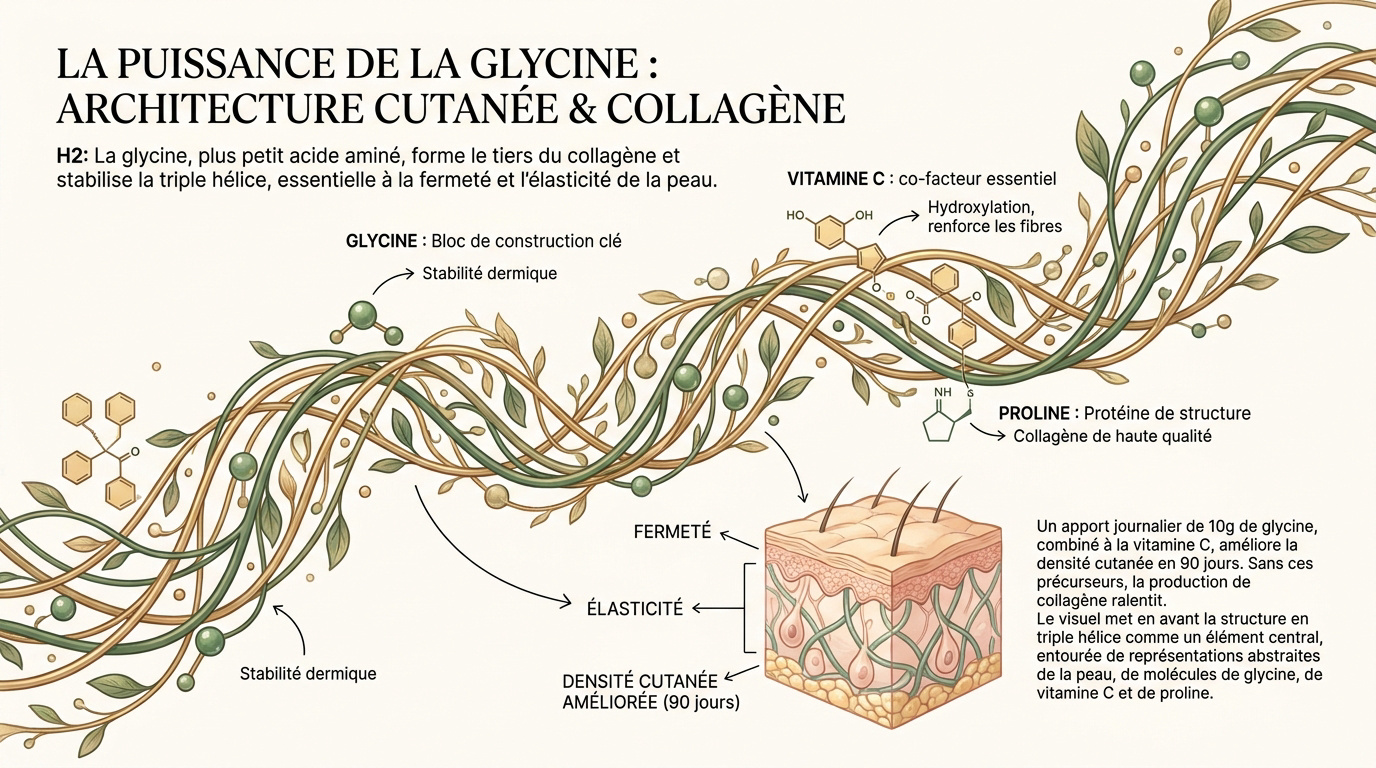 Schéma de la triple hélice de collagène et rôle de la glycine