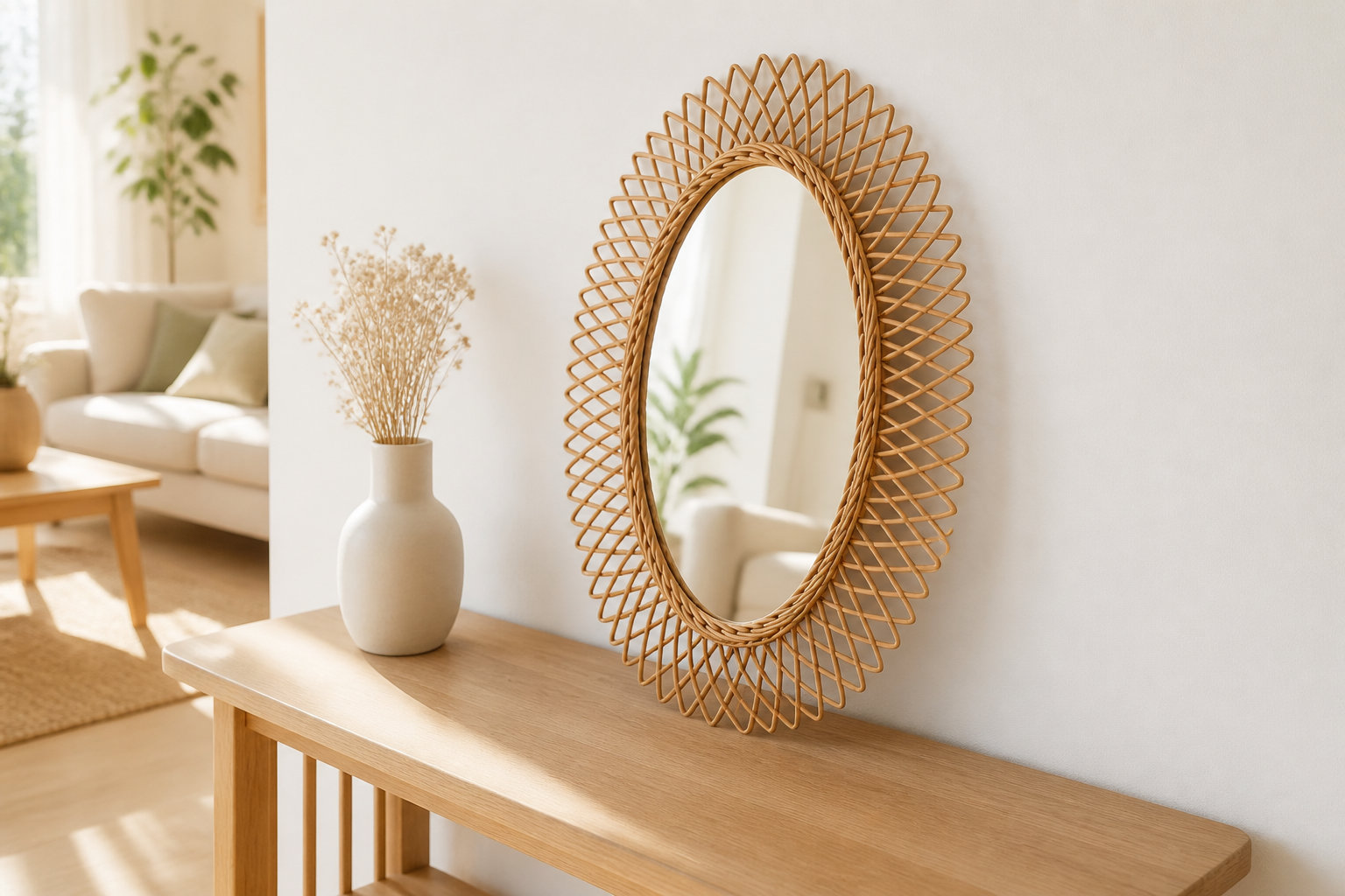 Miroir ovale en osier pour une touche naturelle