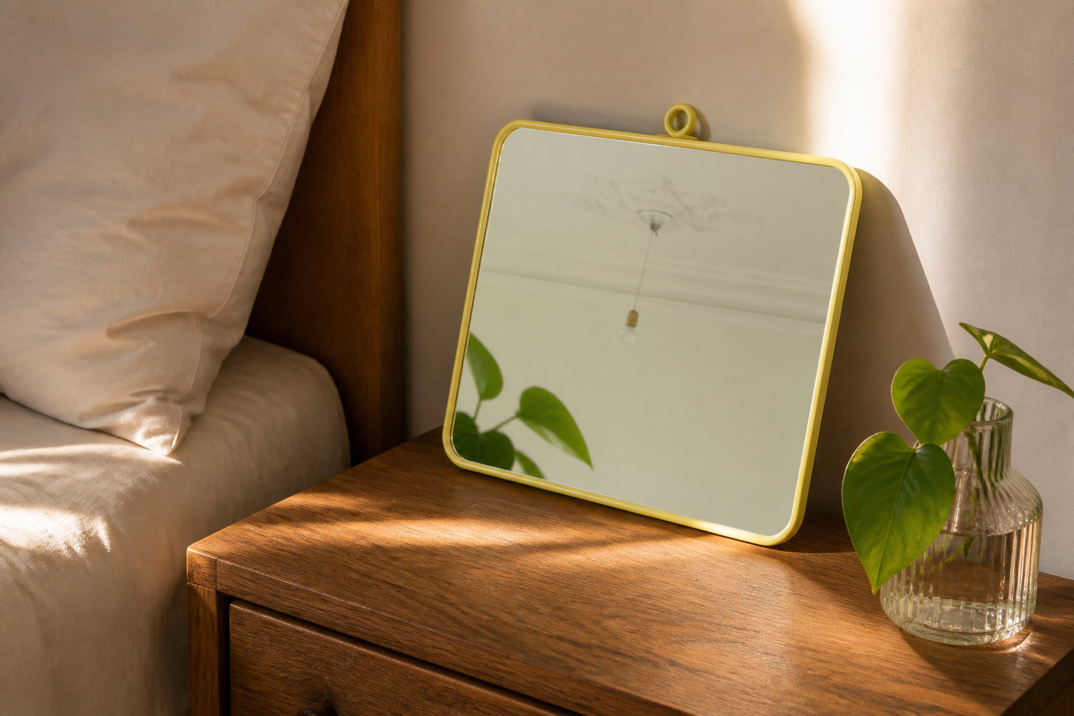 Miroir de barbier vintage jaune : la touche pop nomade