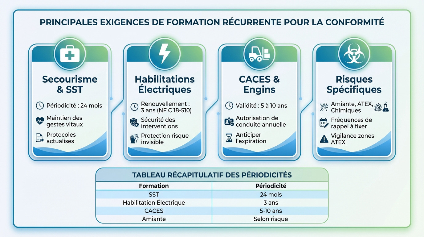 Tableau de bord des échéances de formation SSE et recyclages obligatoires