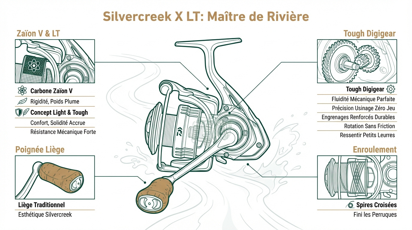 Moulinet Daiwa Silvercreek X LT pour la pêche de la truite en rivière