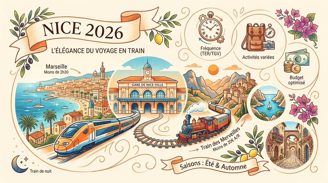 Voyageur élégant sur le quai de la gare de Nice-Ville en 2026
