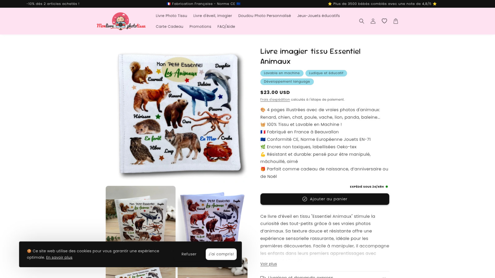 Livre imagier tissu Animaux (Premiers pas) : la force du réel