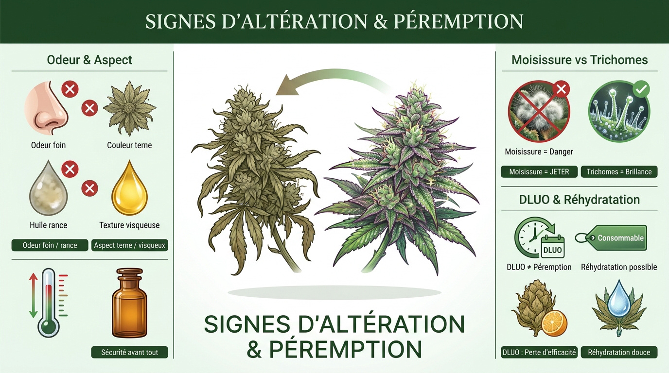 Examen visuel de fleurs de CBD pour détecter des signes d'altération