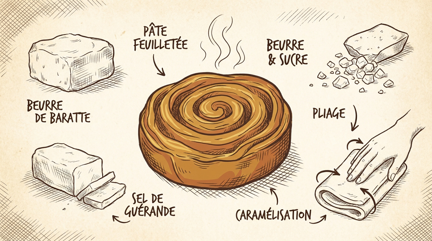 Artisan pâtissier réalisant le tourage manuel d'un kouign-amann traditionnel