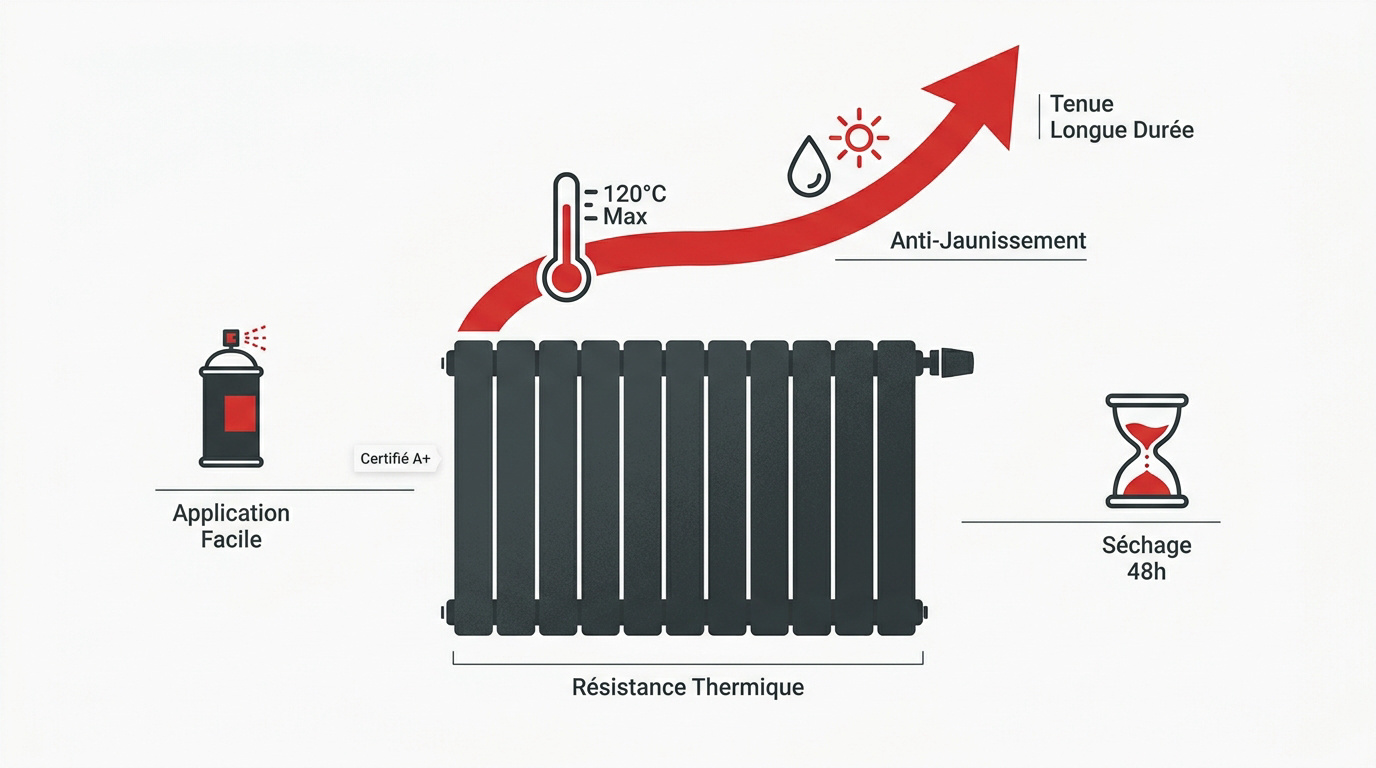 Infographie technique performance peinture radiateur