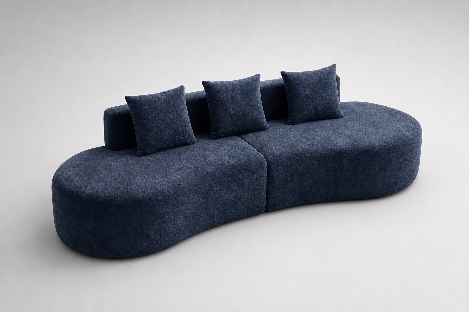 Canapé Arrondi Compressé 3 Places En Velours Bleu