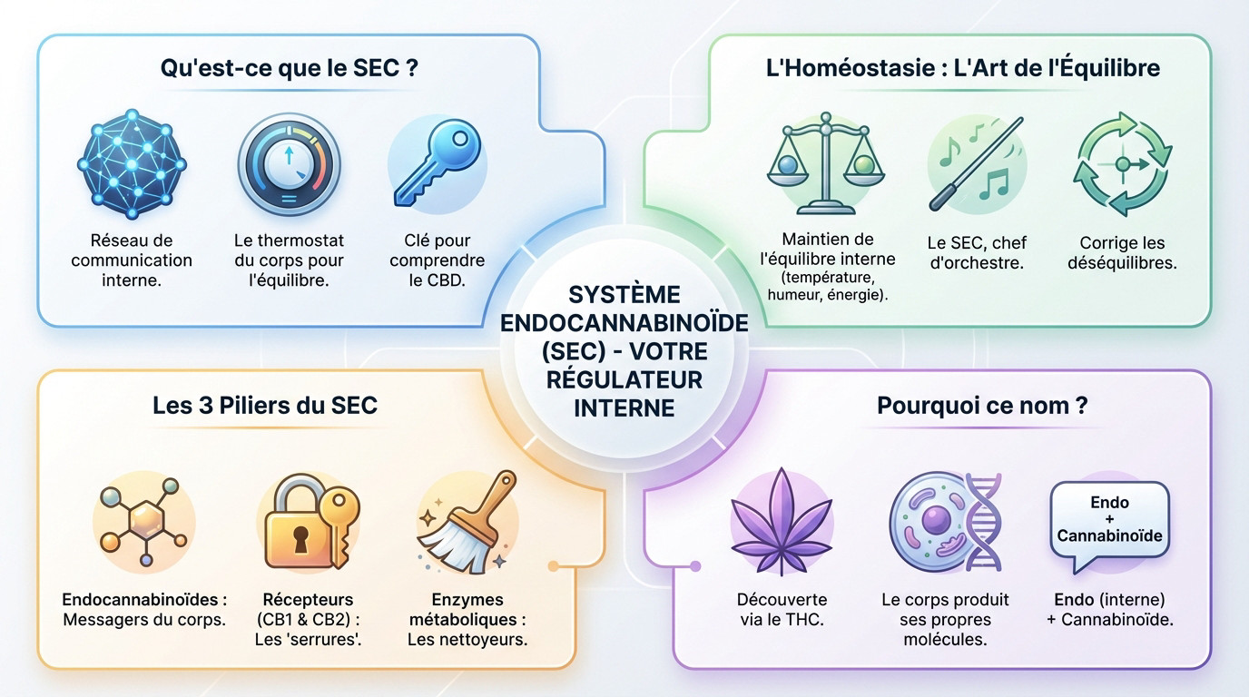 Schéma illustrant le fonctionnement du système endocannabinoïde comme un thermostat interne