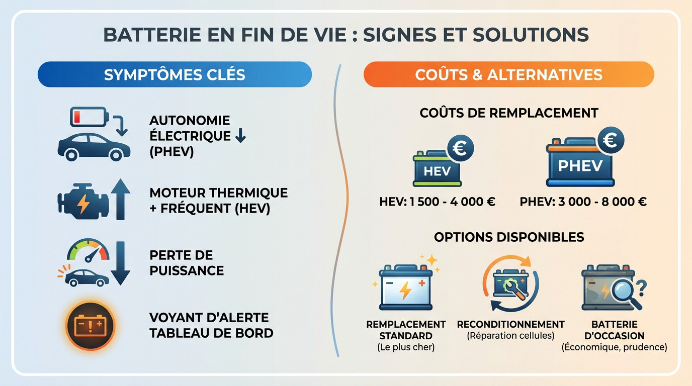 Diagnostic et signes de faiblesse d'une batterie de voiture hybride