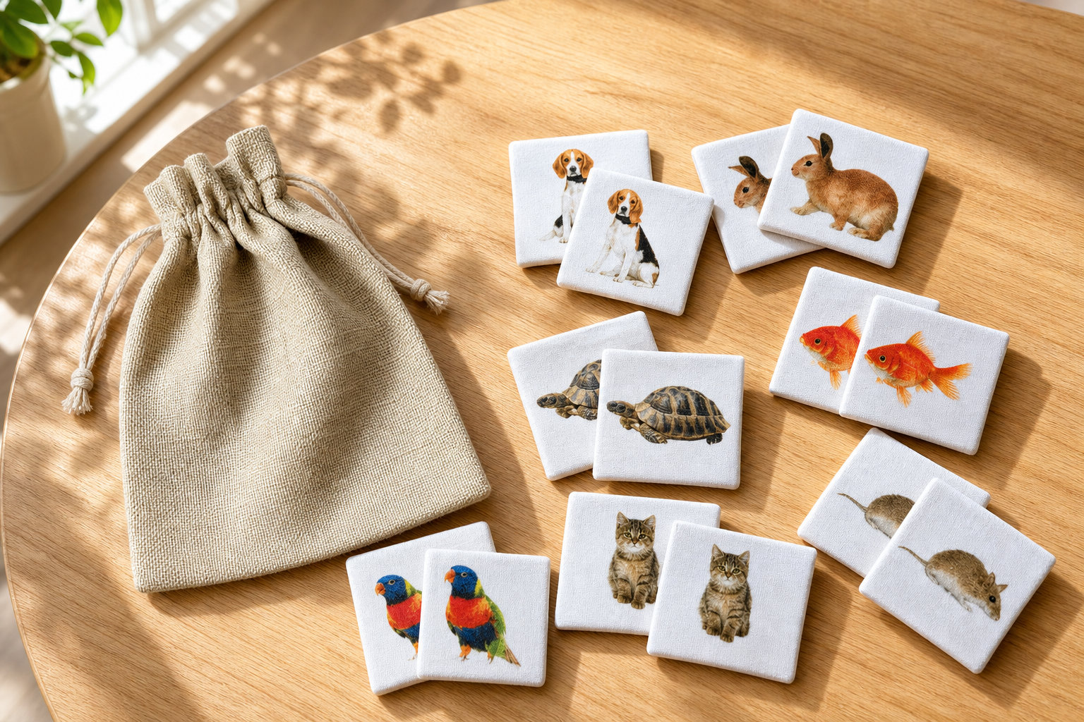 Jeu de memory textile sur les animaux domestiques
