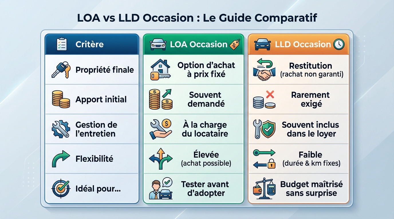 Comparatif visuel entre LOA et LLD pour un véhicule d'occasion