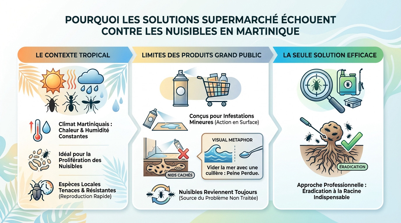Échec des produits insecticides de supermarché contre les nuisibles tropicaux en Martinique