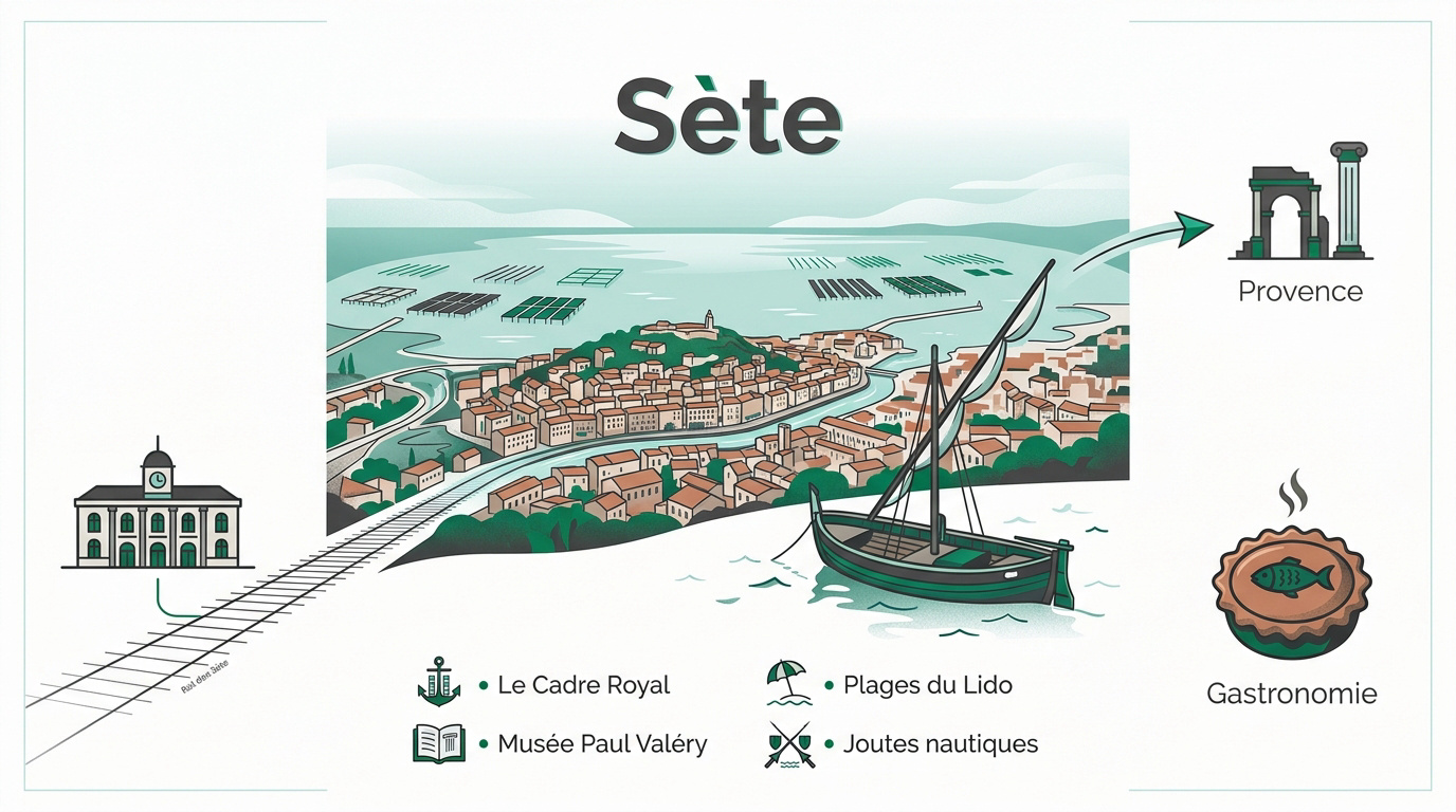 Vue panoramique sur les canaux et le port de Sète sous le soleil