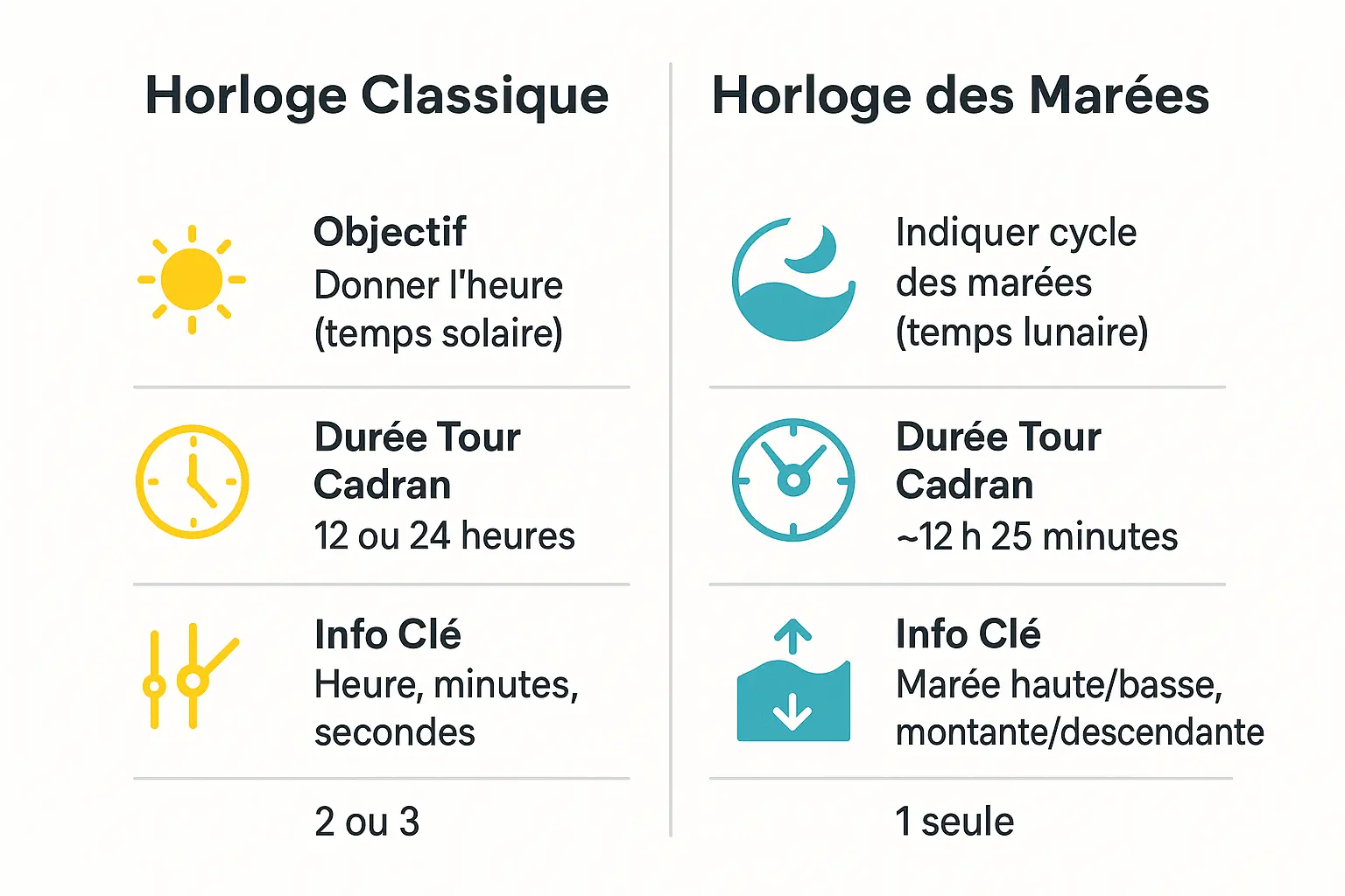 Comparaison entre une horloge classique et une horloge des marées
