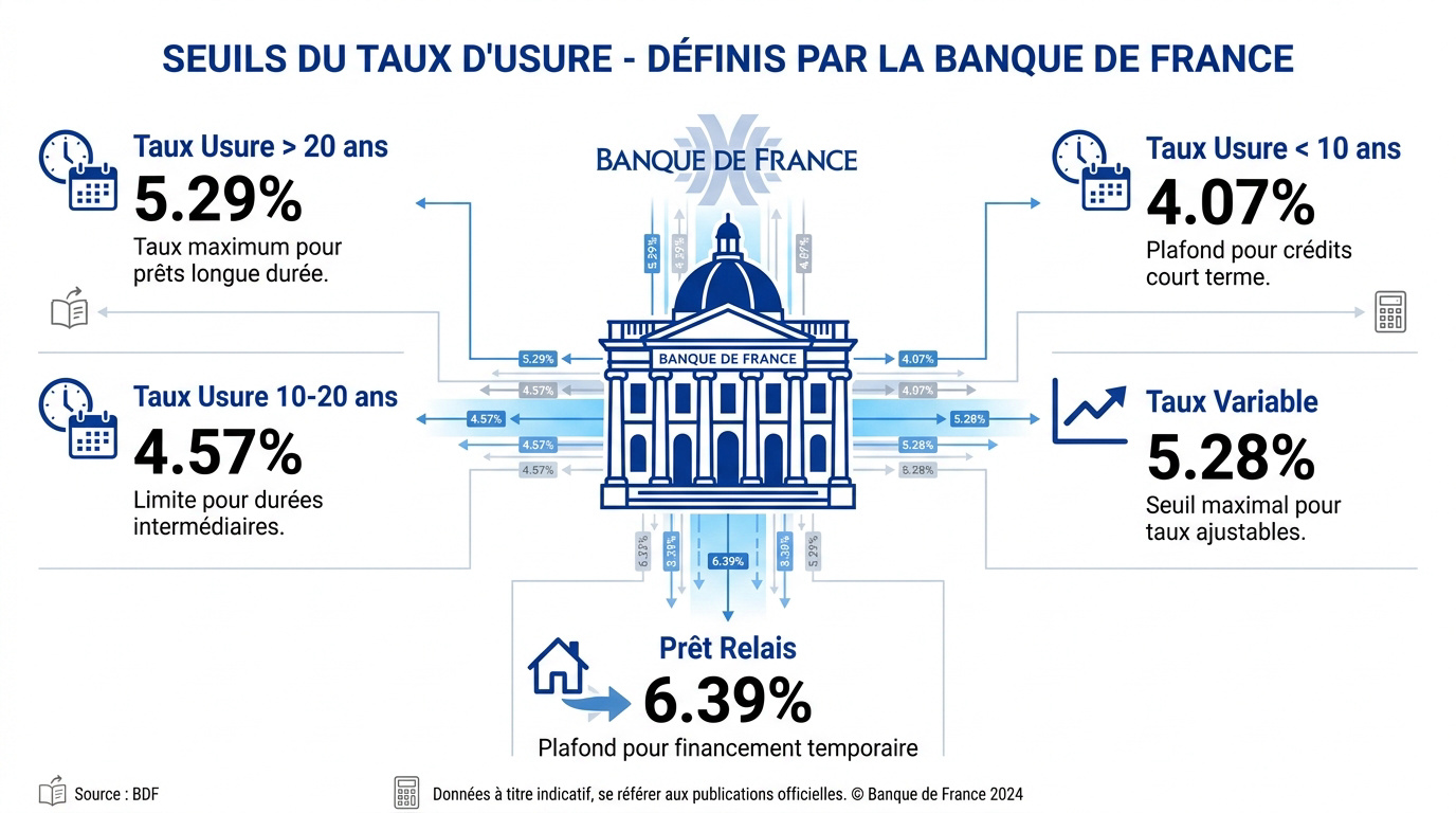 Tableau des seuils du taux d'usure applicables en 2026 selon la durée du prêt