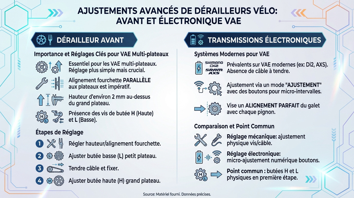 Ajustements avancés de dérailleurs vélo avant et électronique VAE