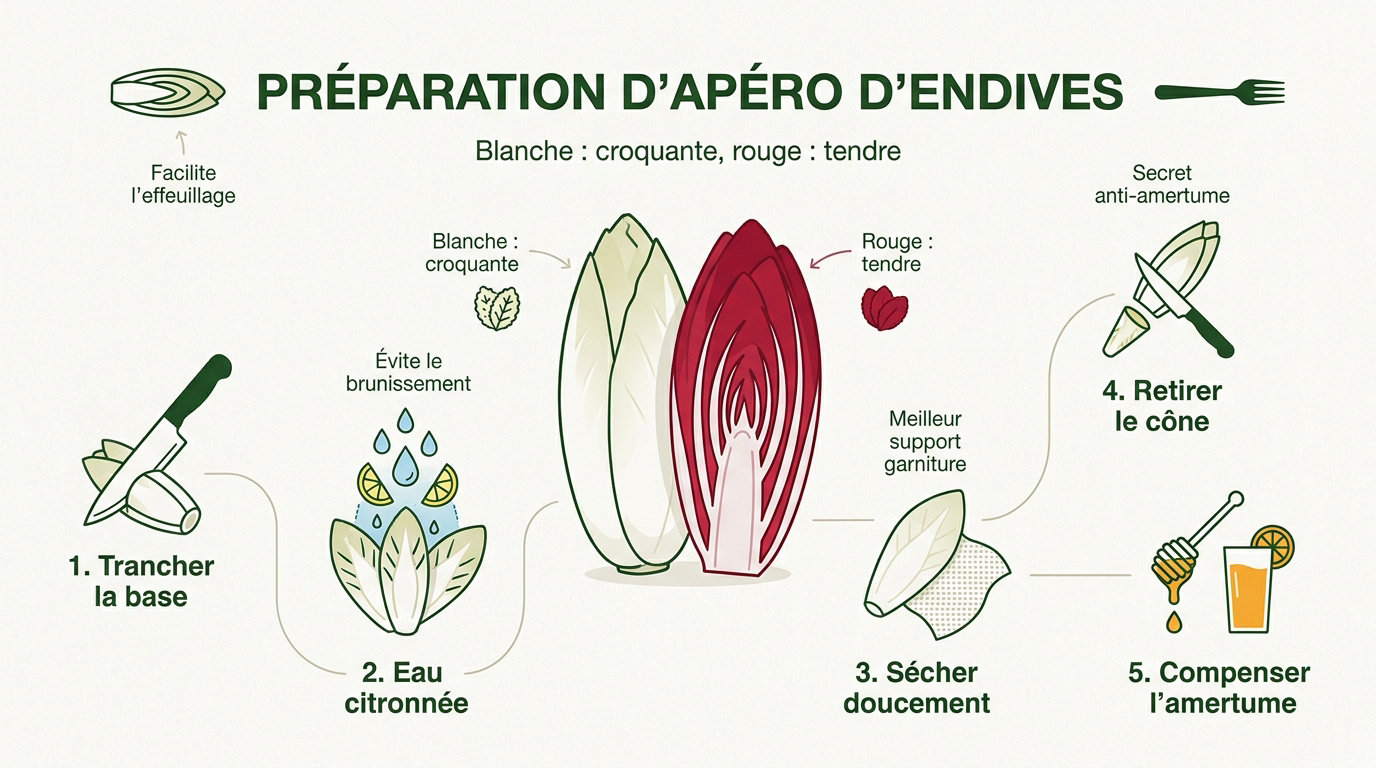 Préparation de barquettes d'endives fraîches pour l'apéritif