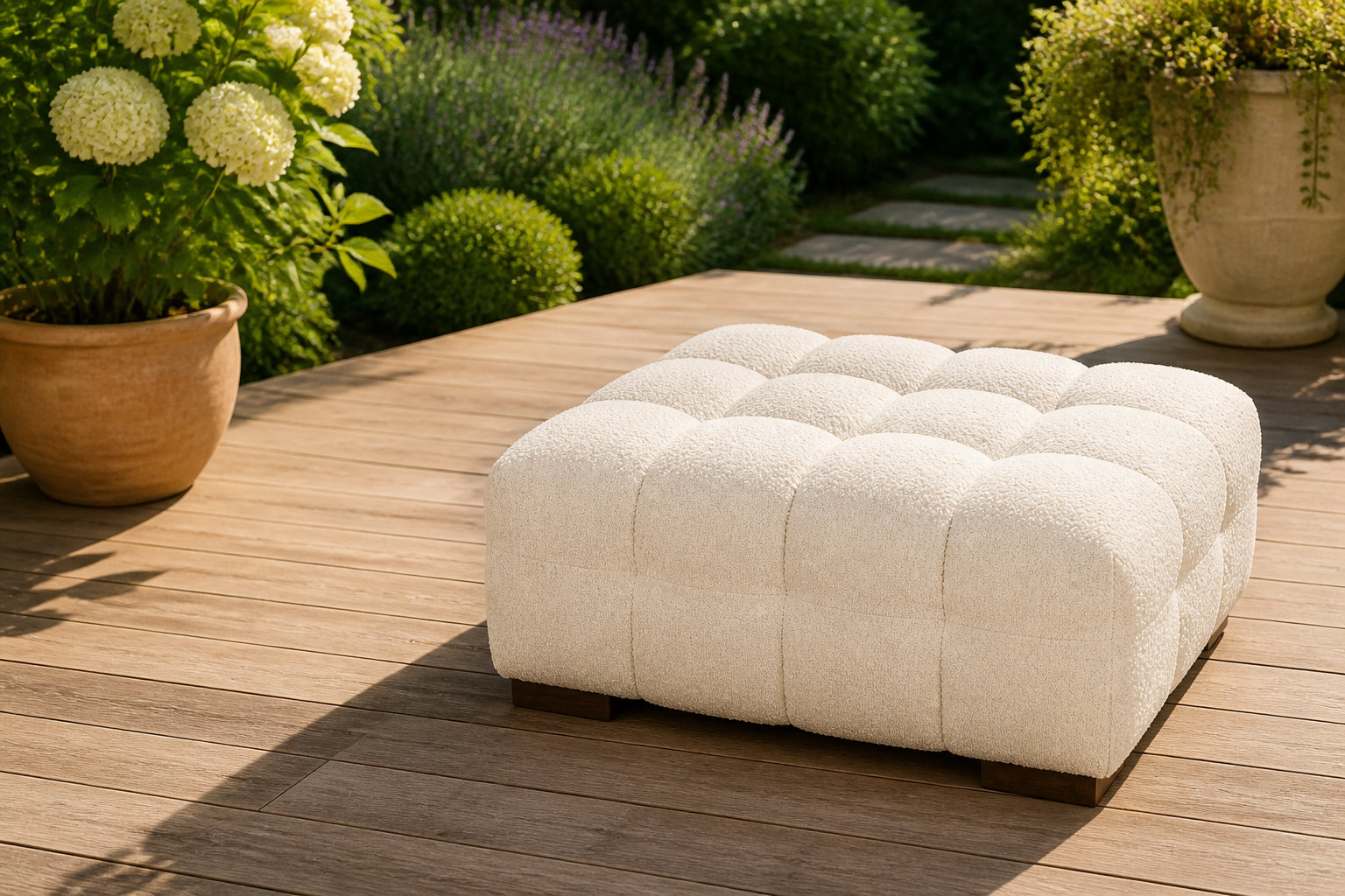 L'intemporel pouf en bouclette écrue LILO : le sommet du confort