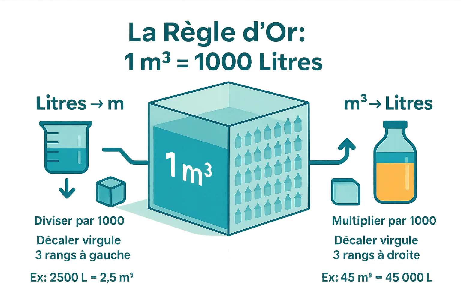 Tableau de conversion litres en mètres cubes