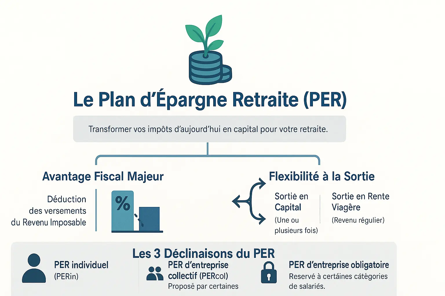 Infographie des avantages et types du PER