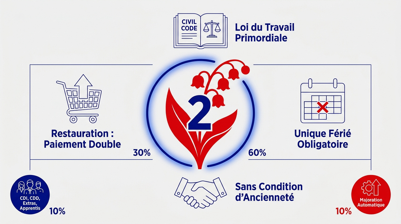 Infographie sur les droits et la rémunération doublée des salariés le 1er mai