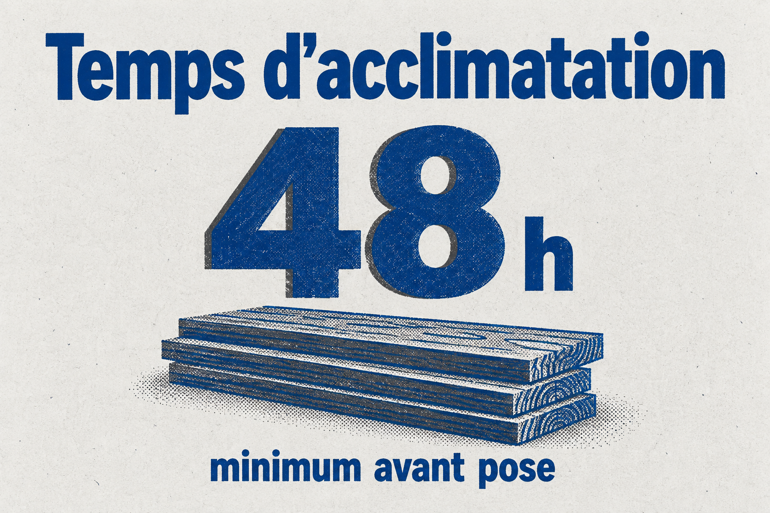 Le stratifié doit être acclimaté au moins 48 heures avant la pose.