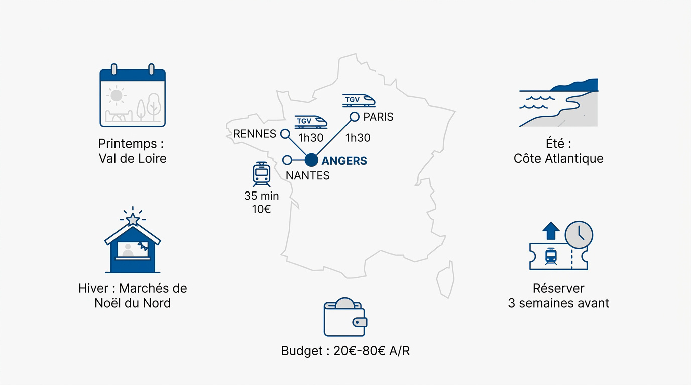 Destinations de weekend en train au départ de la gare d'Angers Saint-Laud