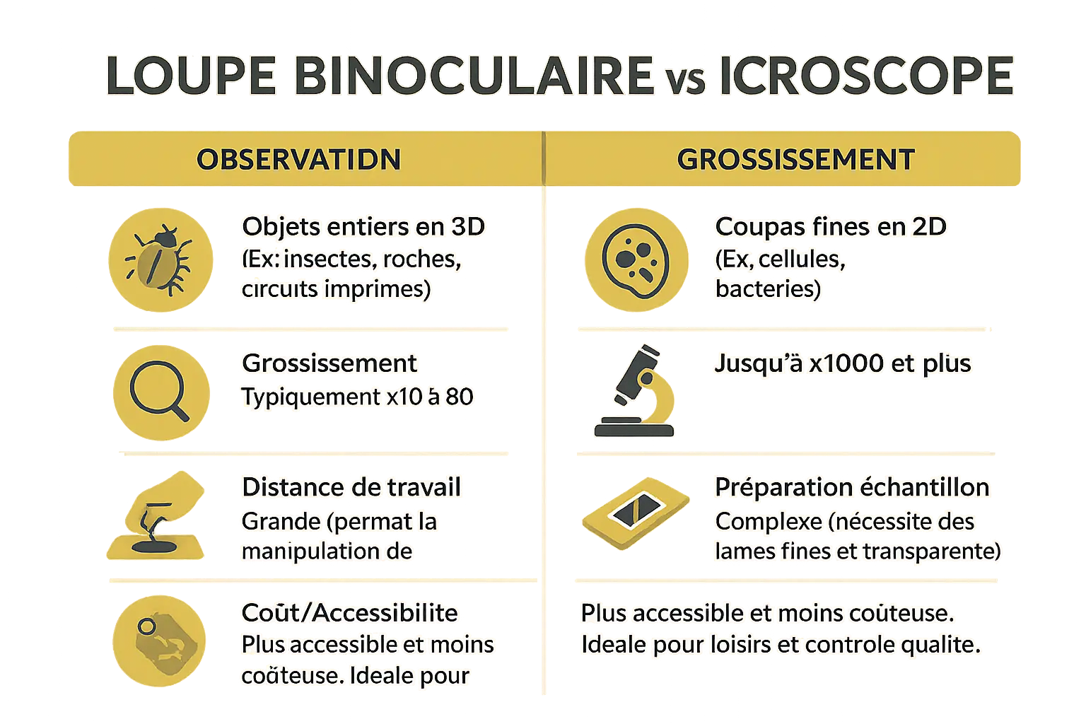 Loupe binoculaire et microscope comparaison