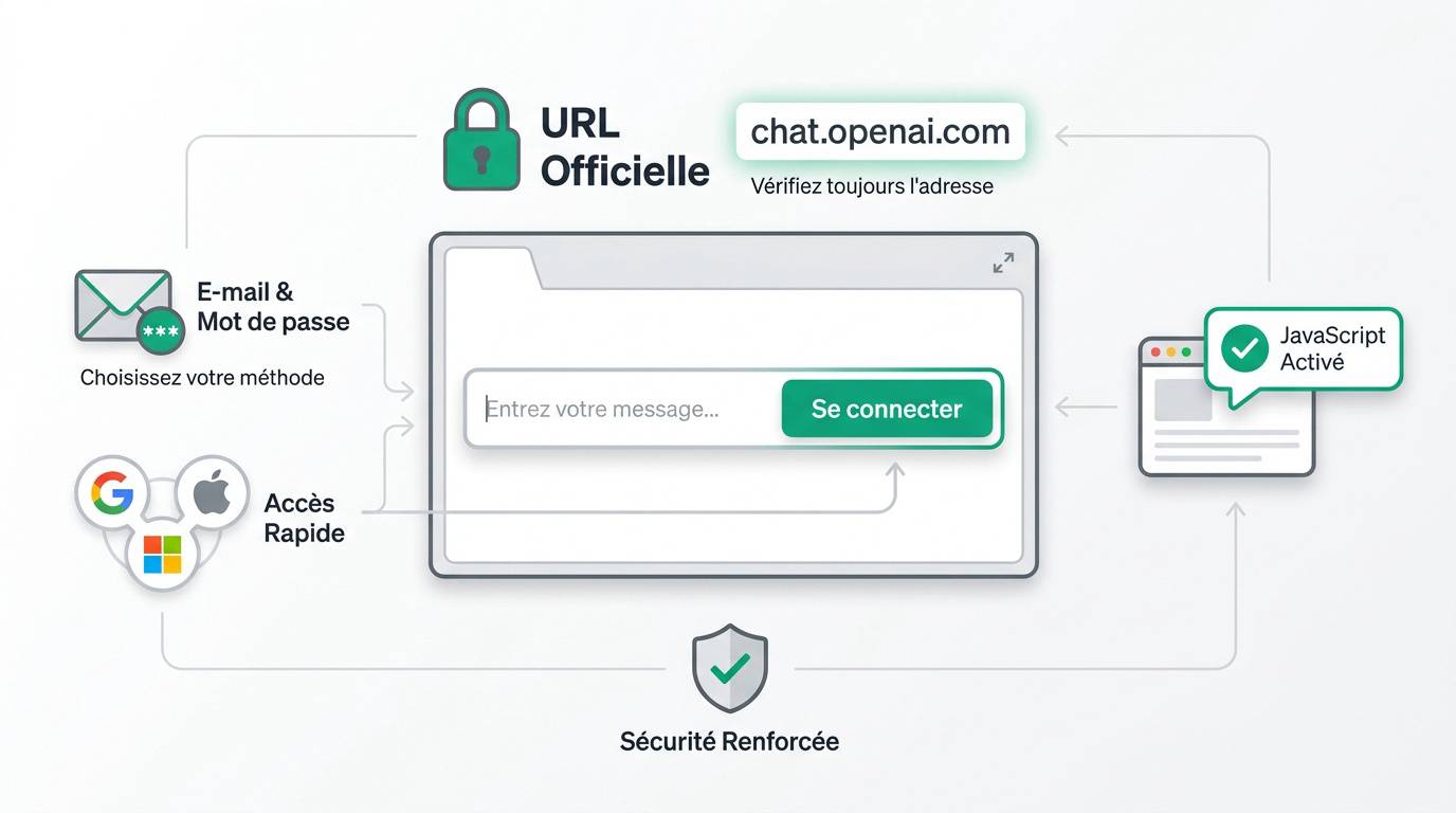 Interface de connexion sécurisée sur le site officiel OpenAI