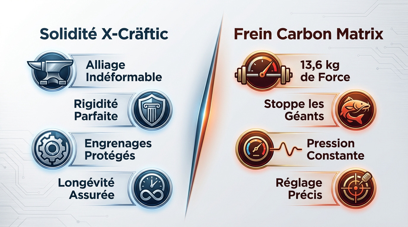 Vue détaillée du moulinet Revo Beast mettant en avant son bâti X-Cräftic et le frein Carbon Matrix