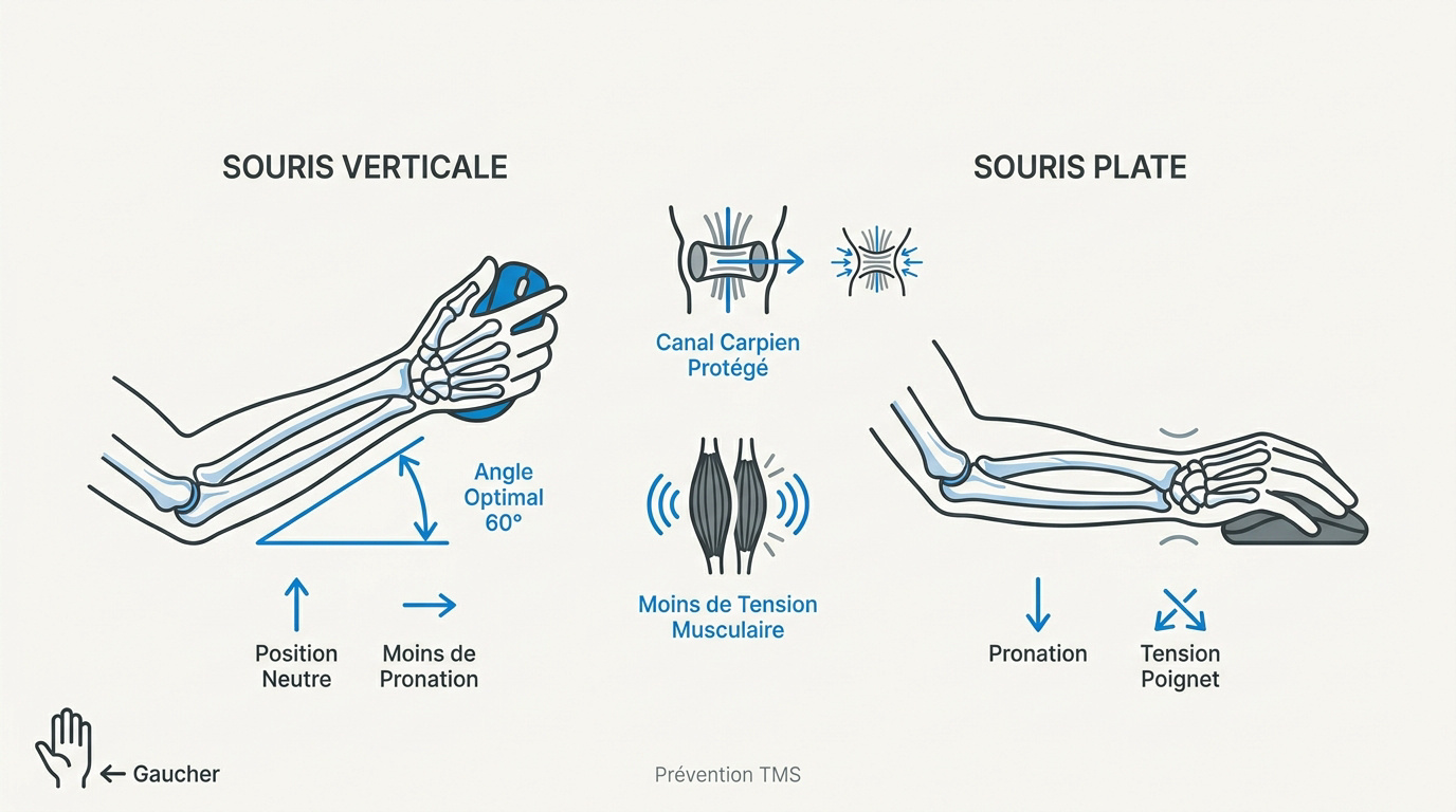 Comparaison biomécanique entre une souris verticale et une souris plate