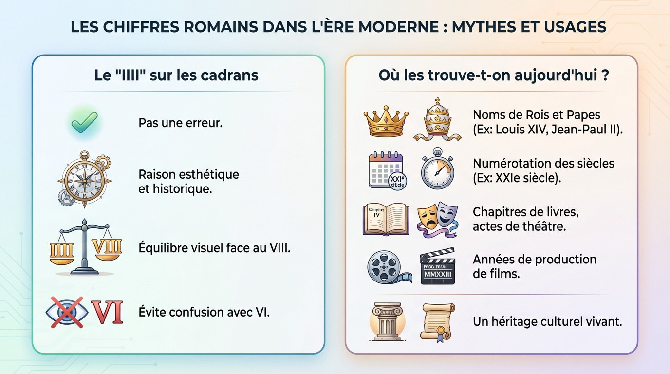 Cadran d'horloge illustrant l'usage du IIII en chiffres romains