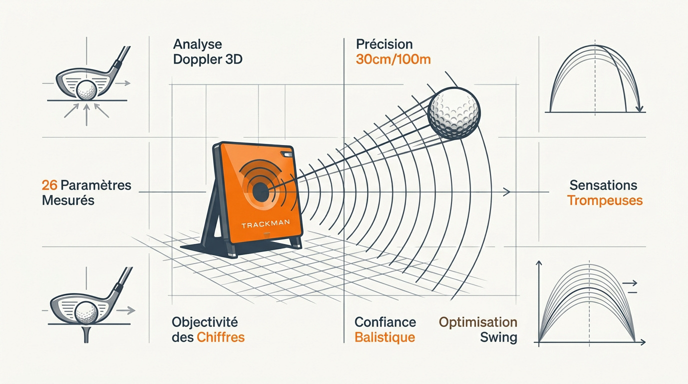 Analyse de données de swing sur un écran Trackman lors d'une séance de fitting