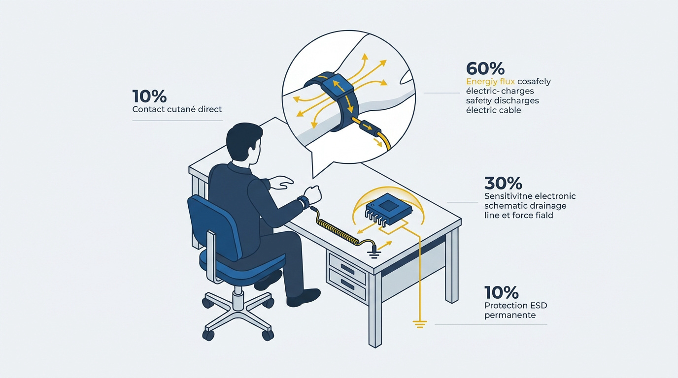 Fonctionnement technique d'un bracelet antistatique ESD